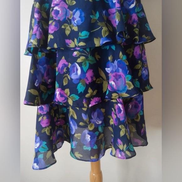 Leslie Fay Vintage Floral Ruffle Midi Dress Size Small - Picture 8 of 11